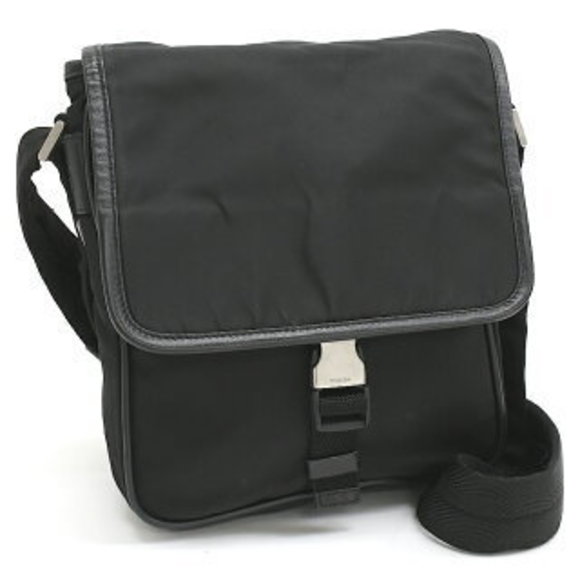 Prada Shoulder Bag Nylon Leather Black Triangle Logo - Picture 1 of 8